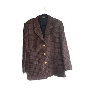 Vintage Nordstrom PBM Women 100% Wool Blazer Size 14 Brown Houndstooth Oversized